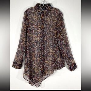 WORTH NY Sheer Silk Lafayette Geometric Print Art To Wear  Blouse Shirt Sz M